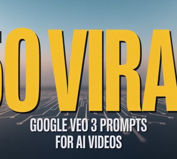 Bold yellow text reads "50 Viral" over a blurred circuit board background. Below, smaller white text states "Google VEO 3 Prompts for AI Videos." The tone is modern and tech-focused.